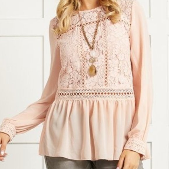 Suzanne Betro Tops - 🔥HOST PICK🔥NWT, light pink lace and chiffon blouse